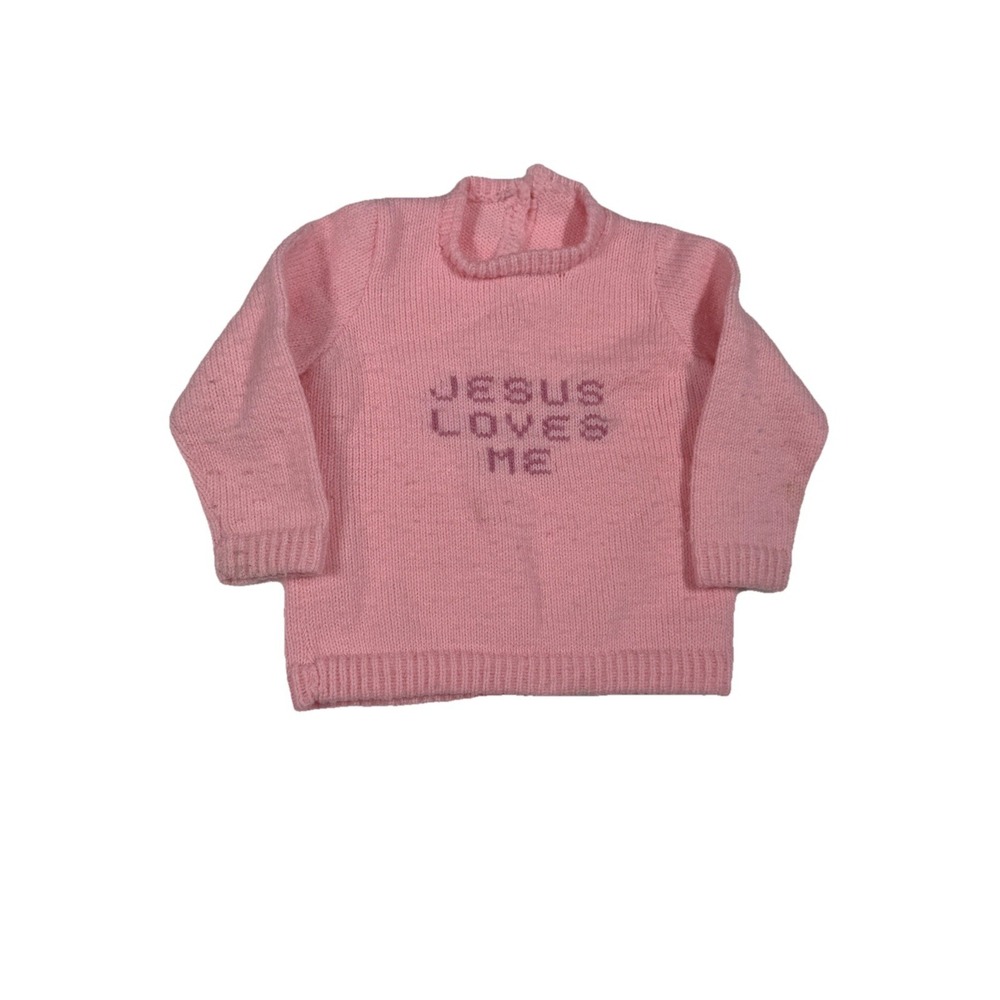 Toddler Baby Sweater HANDMADE CROCHETED "Jesus Loves Me" Pink 2T Church God - Picture 4 of 8